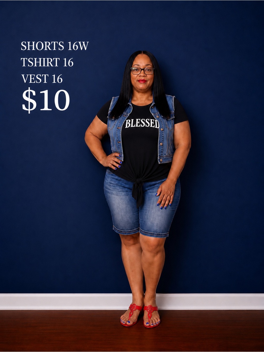 Blessed Graphic Tie-Front Tee with Denim Vest - Black